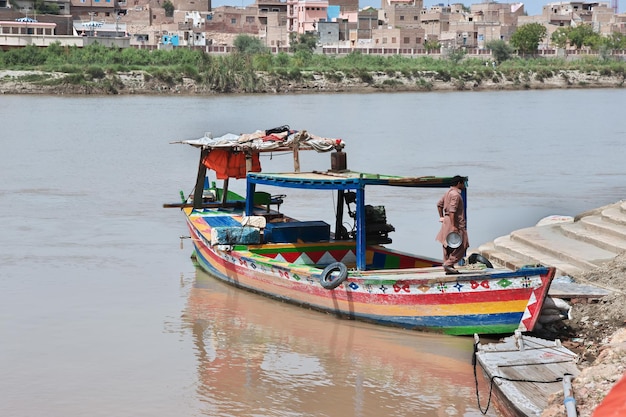 The boat of Indus River in Sukkur Pakistan