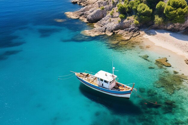 Photo a boat is docked in the water with a boat in the water