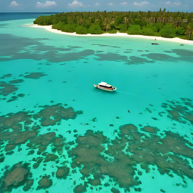 Photo a boat is floating in the water near a beach