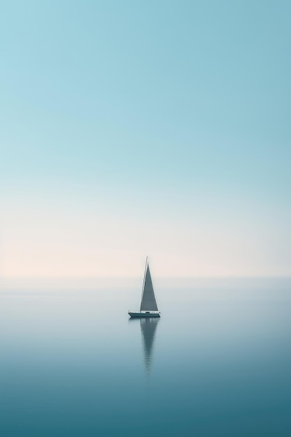 Foto una barca galleggia sull'acqua con un cielo blu sullo sfondo.