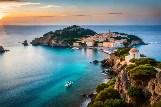 A boat is sailing in the ocean on a sunny day.