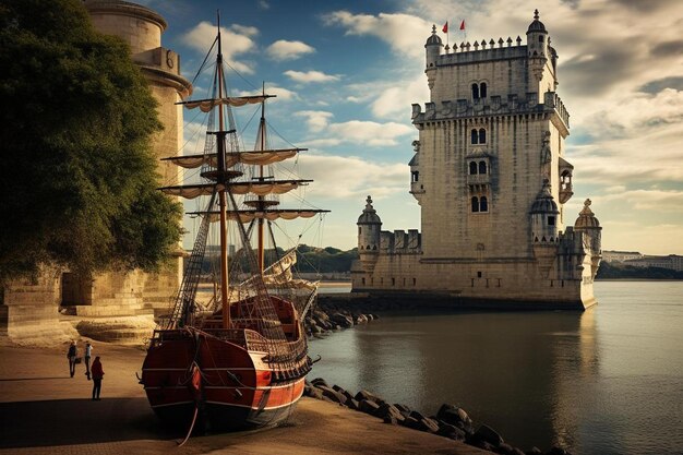 Photo a boat is on the water and is in front of a building