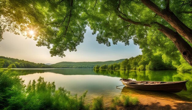 Photo a boat is on the water and the sun is shining