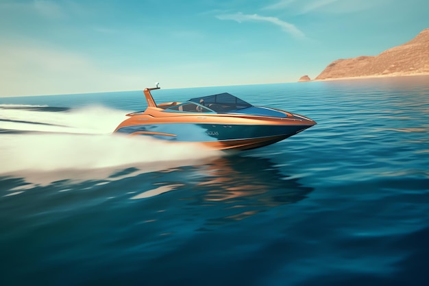 Foto una barca è in acqua con una striscia blu e marrone.