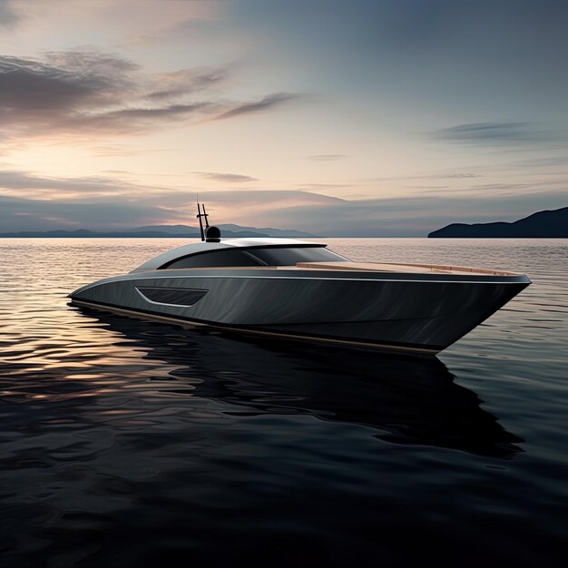 a boat is on the water with the sun setting behind it