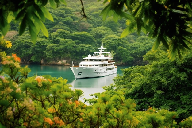 A boat is in the water with the word cruise on it.