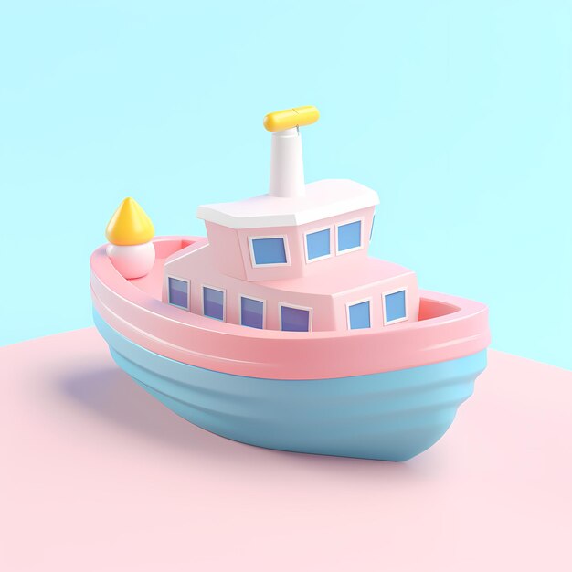 Photo boat isometric 3d soft pastel colors