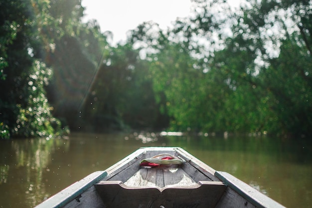 Photo boat on lake against trees