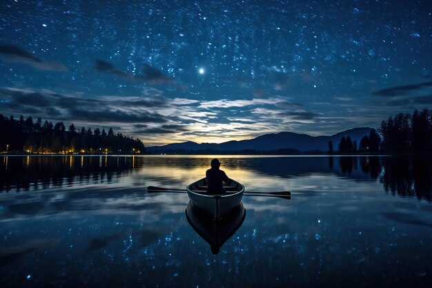 Photo boat on lake generative ai