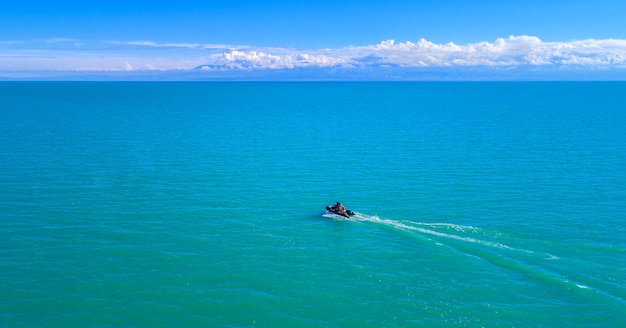 Boat on the lake, view from above