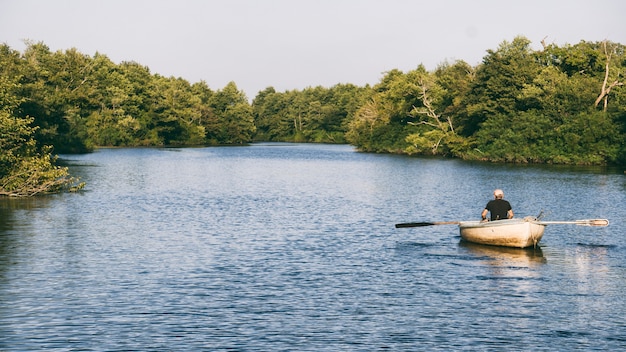 boat and man in the river