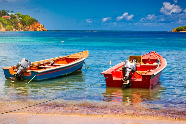 Boat moored on sea against sky tropical beauty travel antilles