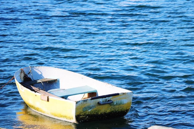 Boat moored in sea