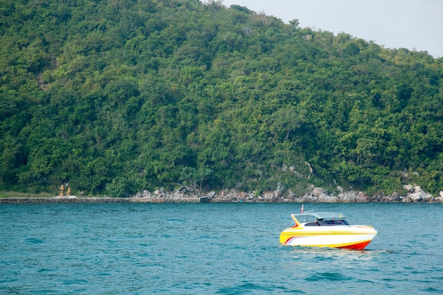 Boat moored at sea.