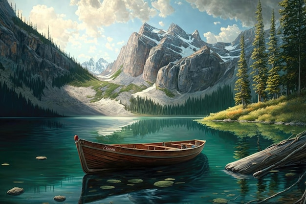 Boat on the mountain lake