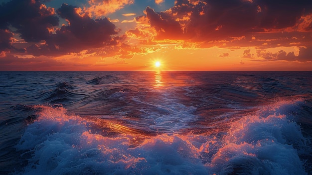 Photo boat navigating ocean sunset