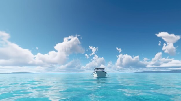 Foto una barca nell'oceano con il cielo sullo sfondo.