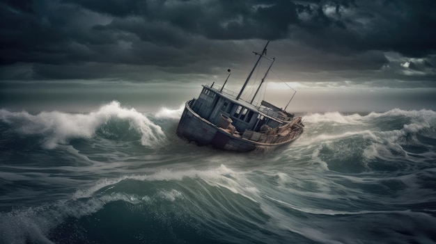 A boat in the ocean with the word ship on it