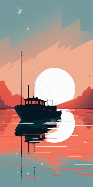 Boat Poster In The Style Of Emiliano Ponzi