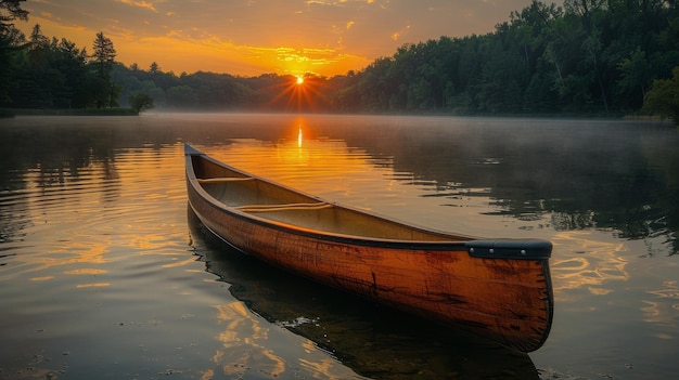 Boat Sailing on River at Sunset