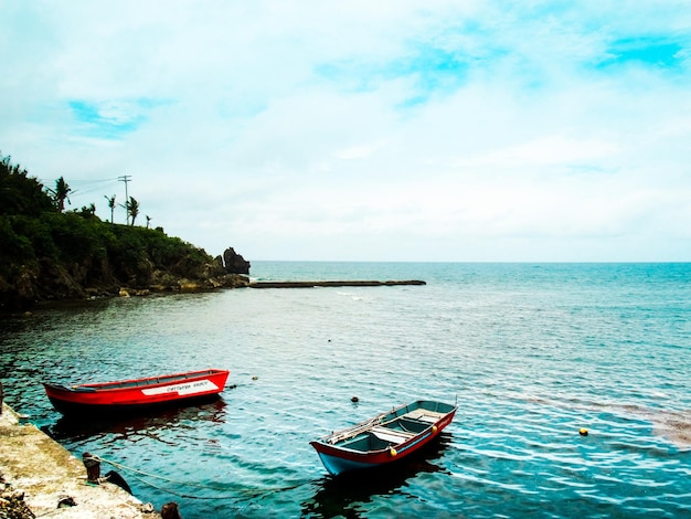 Boat in sea against sky