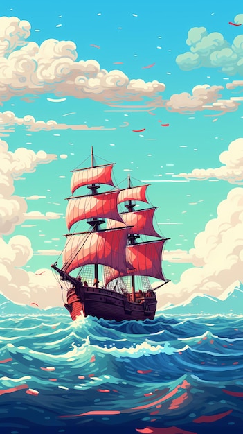 Photo boat sea ocean ship travel water drawing marine illustration sail vector vessel transpor