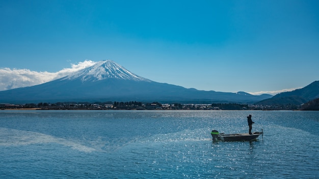 Boat On Sea With Fuji Mountain View