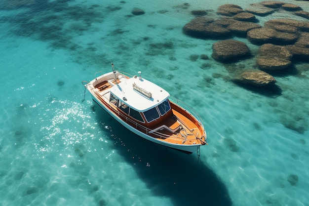 Boat on shallow blue waters artistic style