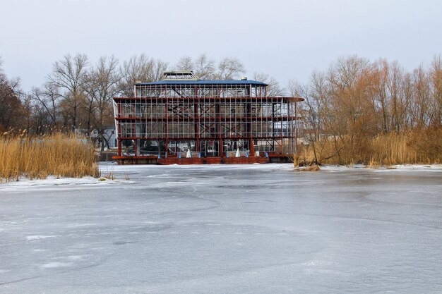 Boat station on the river Dnieper in Kremenchug, Ukraine