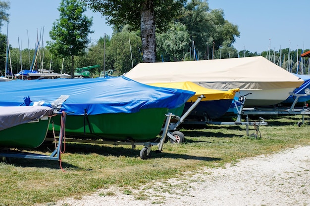 Boat storage facility power boats shrink wrapped