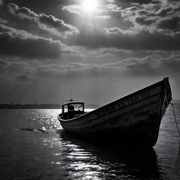 Photo boat in the style of dramatic black and white portraits