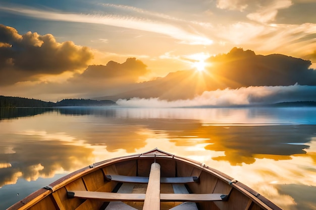 Foto una barca nel tramonto