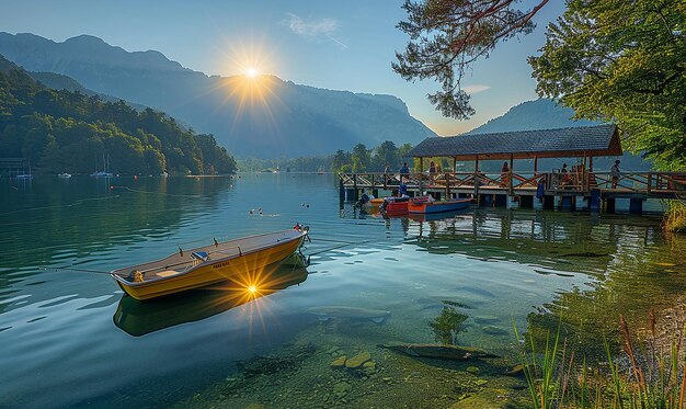 Photo a boat that is in the water with a boat on it