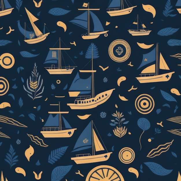 Photo boat theme pattern flat illustration for scarf production