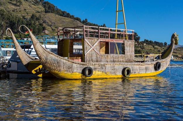 Photo boat on titicaca lake