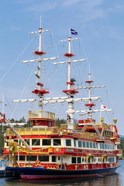 A boat for tourists to visit Hakone town at Machiko pier.