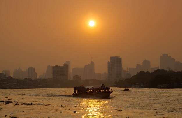 Boat traffic on the river, Bangkok city.