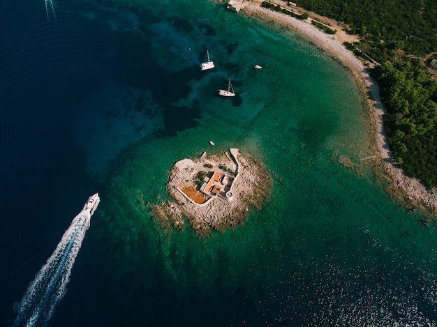 Boat trip to the island of otocic gospa montenegro drone