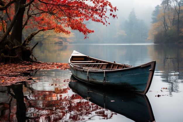 Boat on the water near a picturesque tree Great view