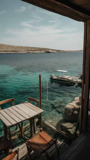 A boat in the water with a boat in the background