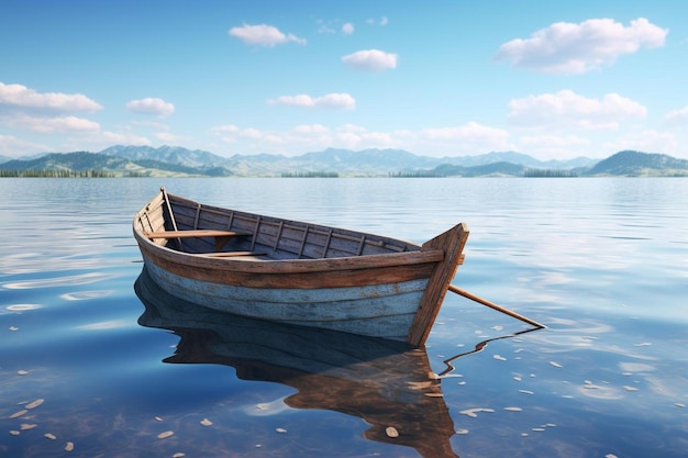 a boat in the water with mountains in the background