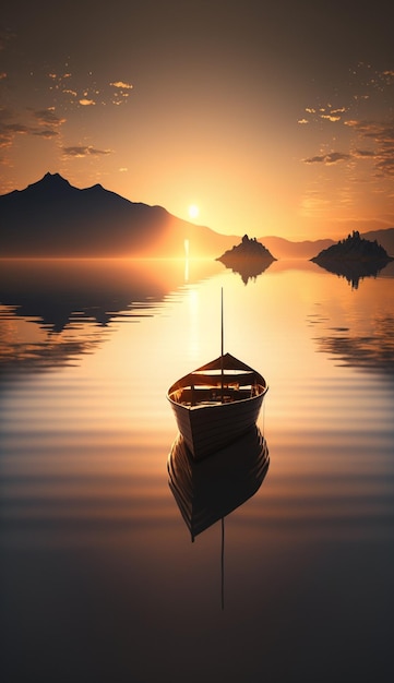 A boat on the water with mountains in the background