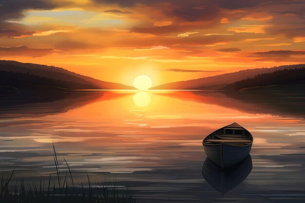 Photo a boat on the water with the sun setting behind it