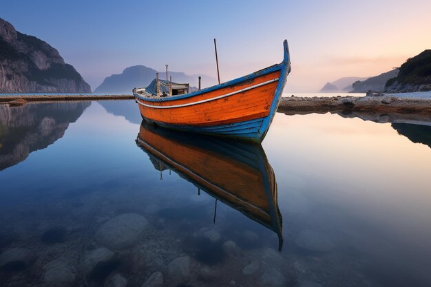 A boat on the water with the sun setting behind it