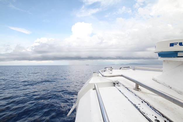 A boat on the water with the words'sea of cortez'on the side