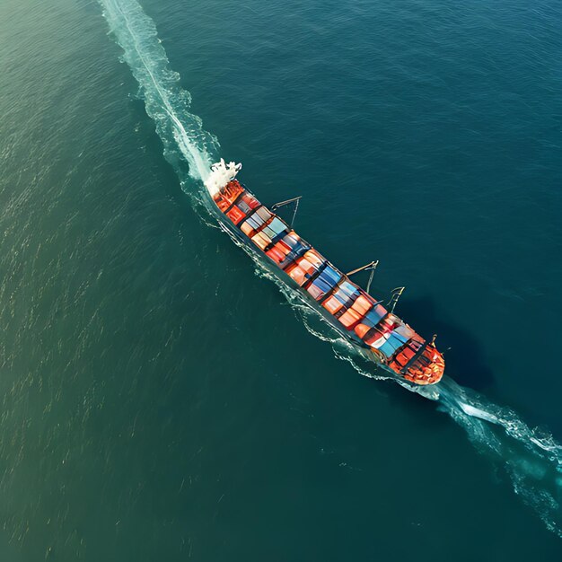 a boat with a blue and red hull is sailing in the water