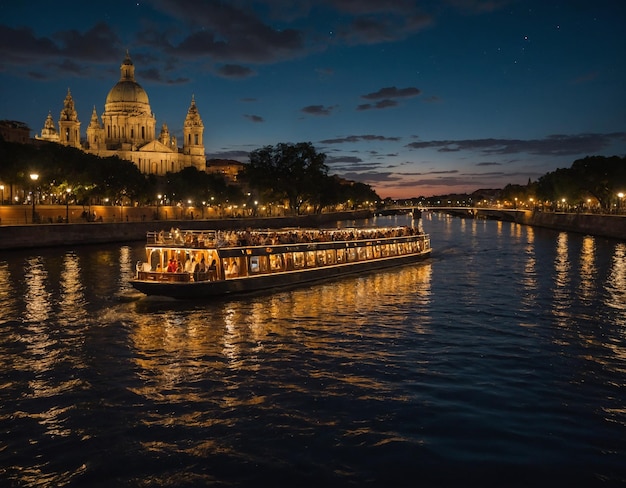 Photo a boat with a boat on the water and a city in the background