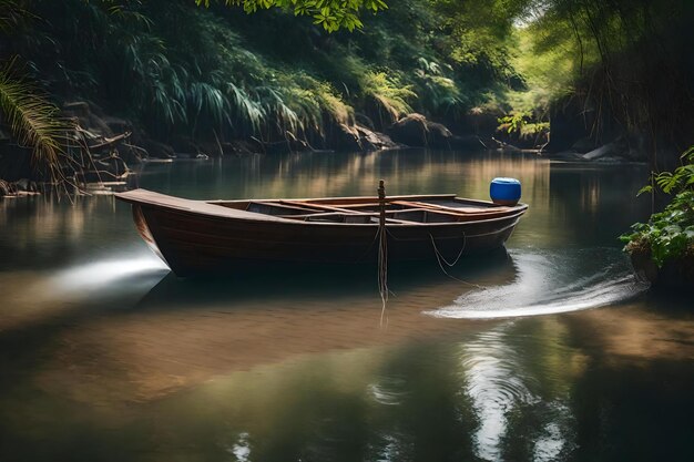 A boat with a brown hull sits in the water.