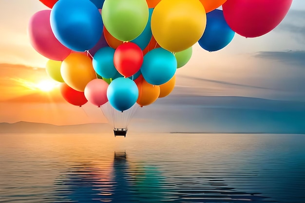 A boat with colorful balloons floating in the water