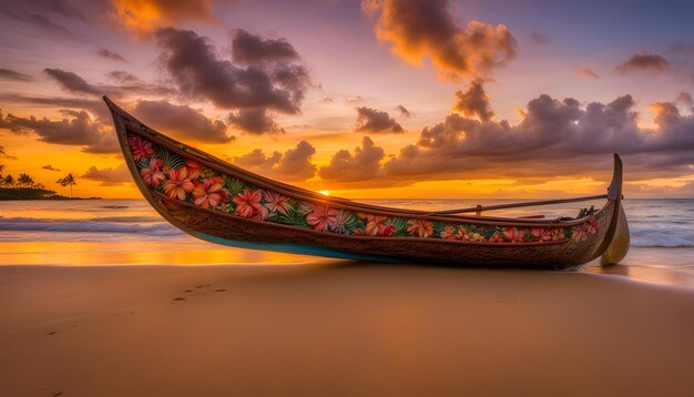 Photo a boat with flowers on the bottom is on the beach